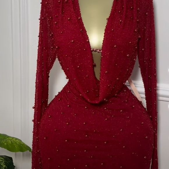 Ohpolly Nice Long Sleeve Deep Plunge Mini Dress in Rose - BNWT Medium - Picture 6 of 6